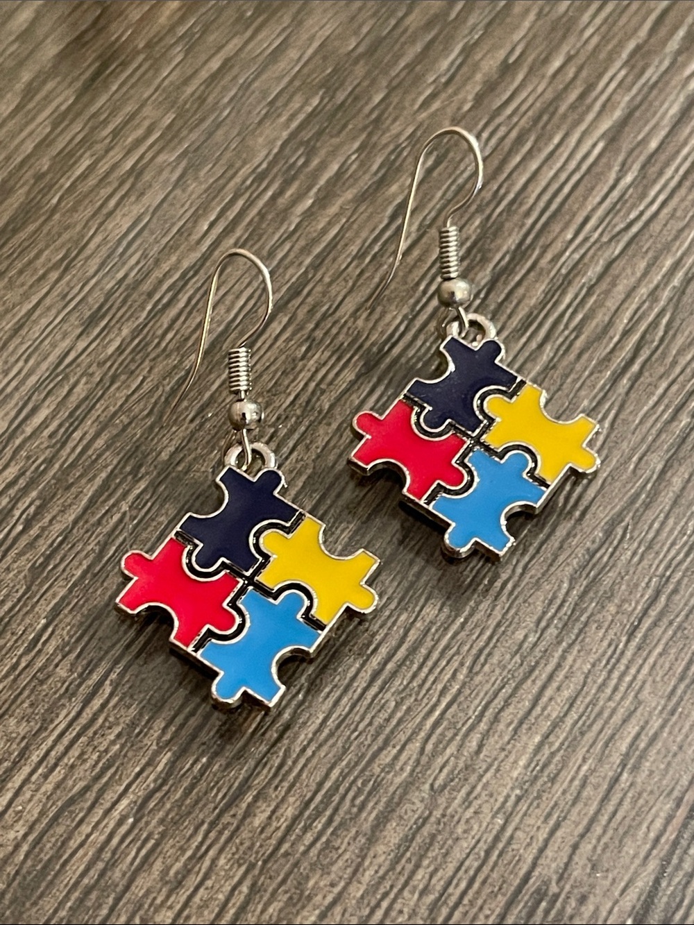 Autism Awareness Colorful Puzzle Piece Dangle Earrings